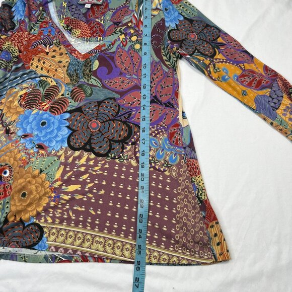 Johnny Was Madison Favorite 3/4 Sleeve V-neck Swing Tee Patchwork Multicolor S - Picture 10 of 14